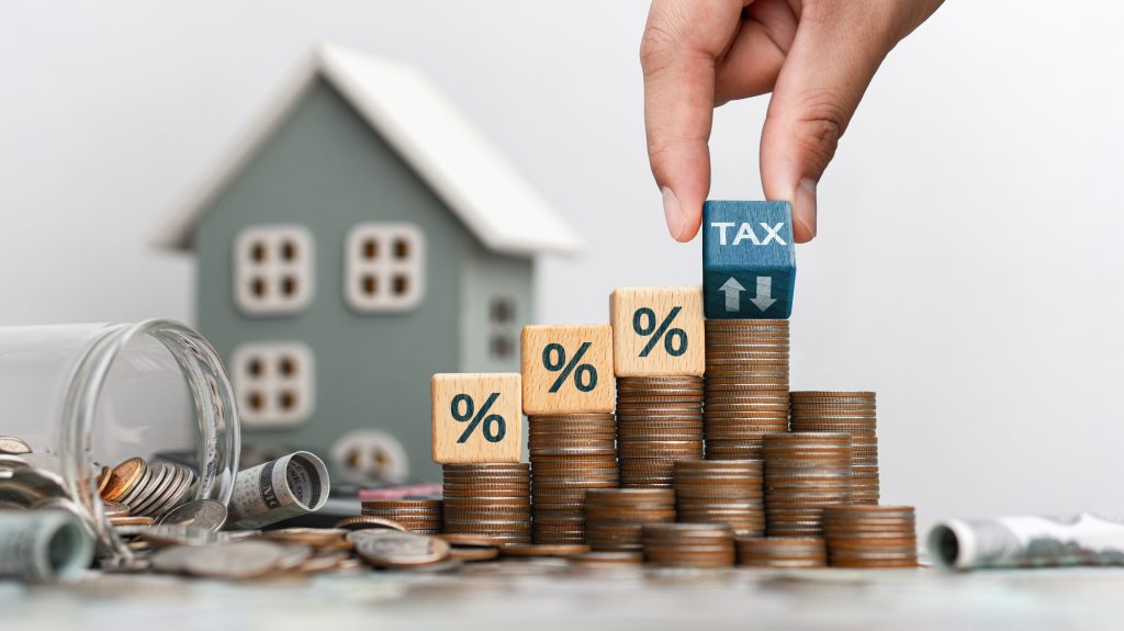 Concept of house and property tax. Interest on property, debt payment, property tax, mortgage.